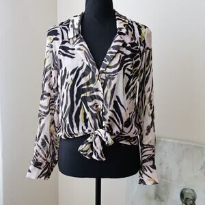 Bar III Women's Animal Print Sheer Blouse size S